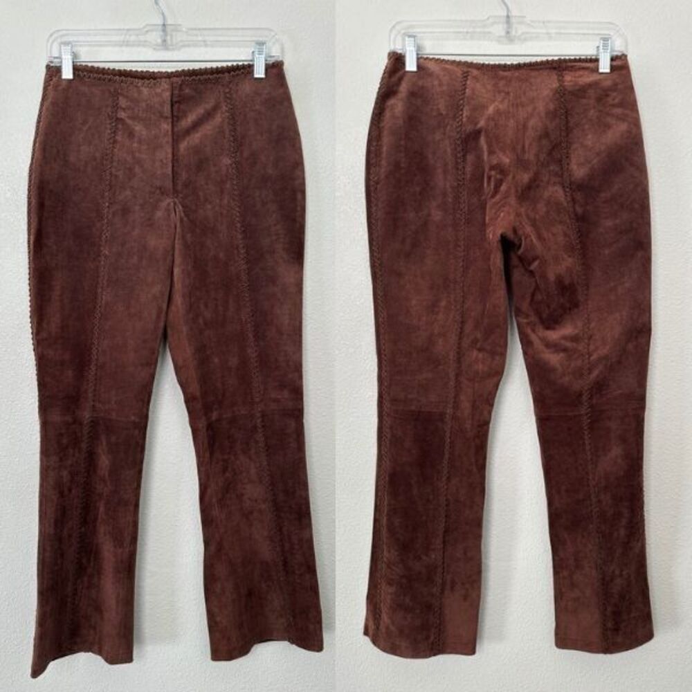 Rem Garson Vtg Suede Kickflare Brown Leather Pants Lined Cross Stitch Women's 4